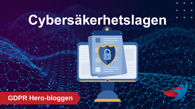 Cybersäkerhetslagen – nya krav enligt NIS2 Illustration av cybersäkerhet med dokument, sköld och lås som symboliserar cybersäkerhetslagen och skydd av samhällsviktiga tjänster.